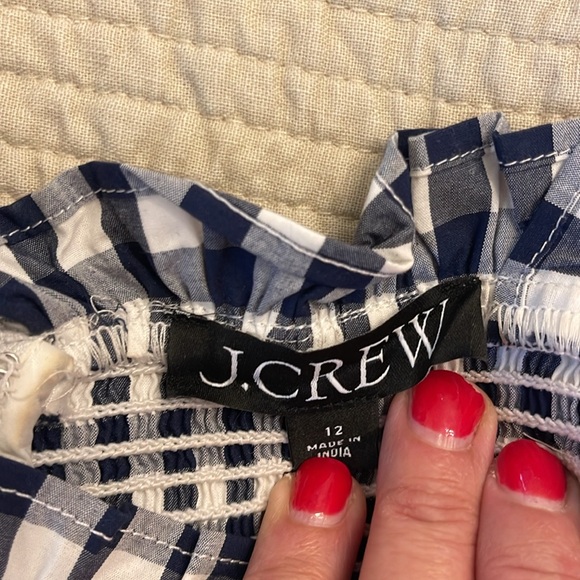 J.Crew, size 12, navy and white gingham, ruffled mini dress - Picture 4 of 9